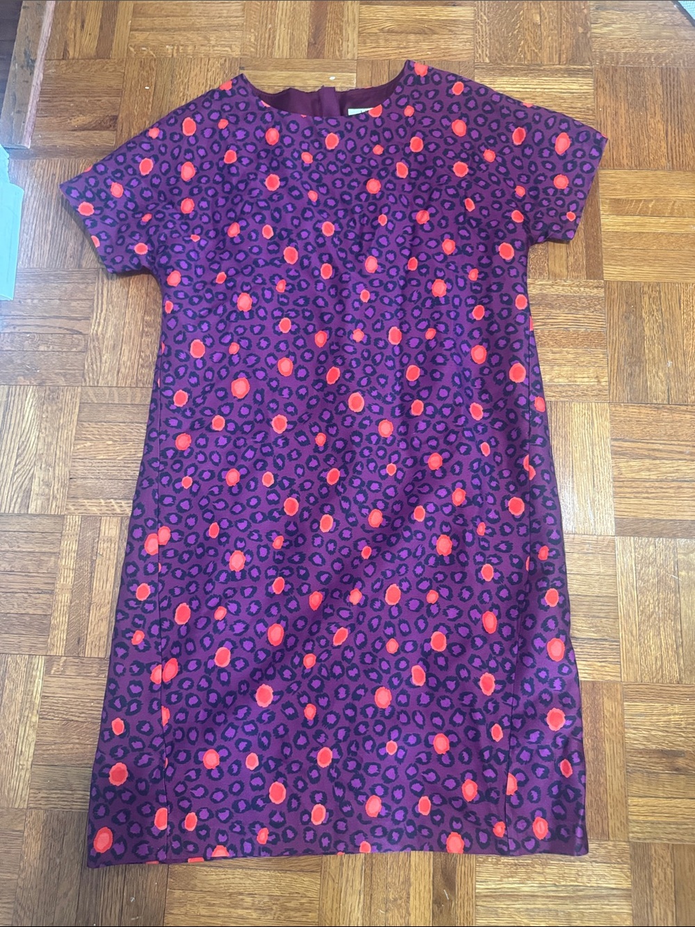 LK Bennett Purple and Red Short-Sleeve Shift Dress animal print